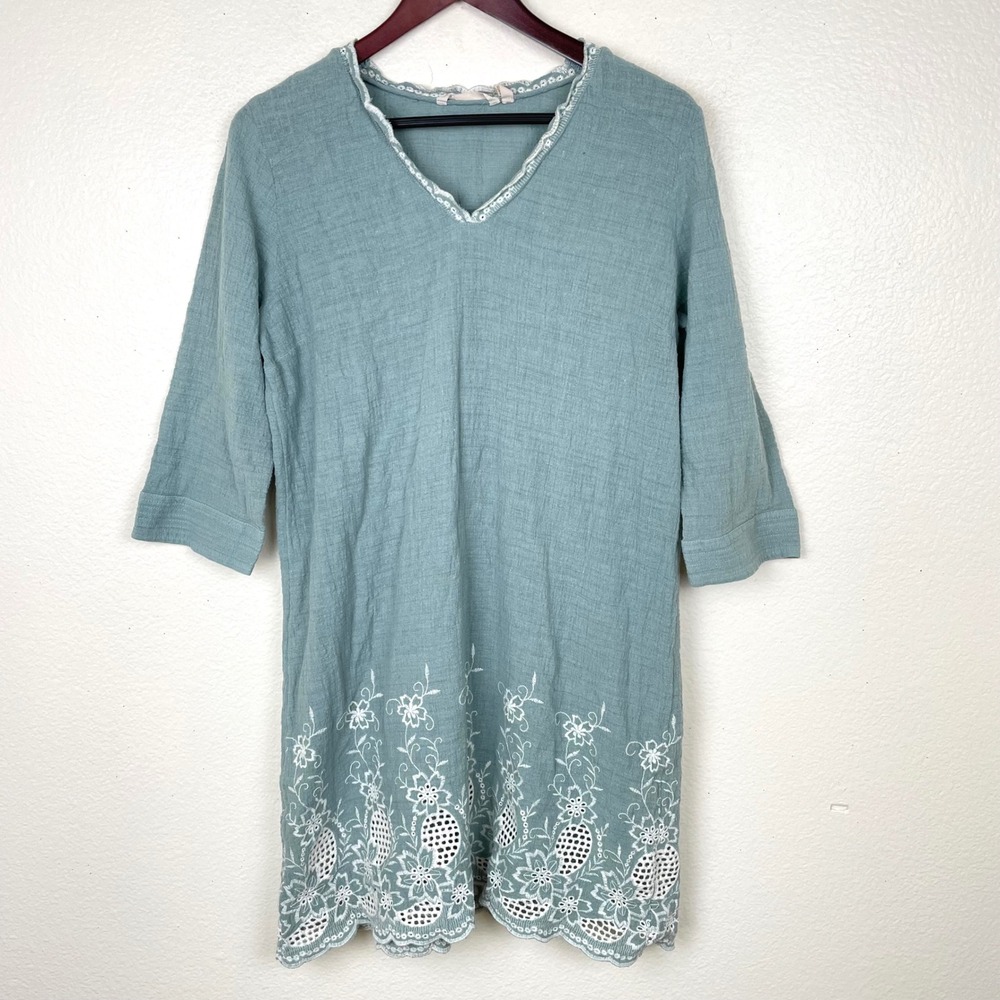 Soft Surroundings Tunic Top Sz LP‎ Embroidered Cotton Gauze Cottage Boho Coastal